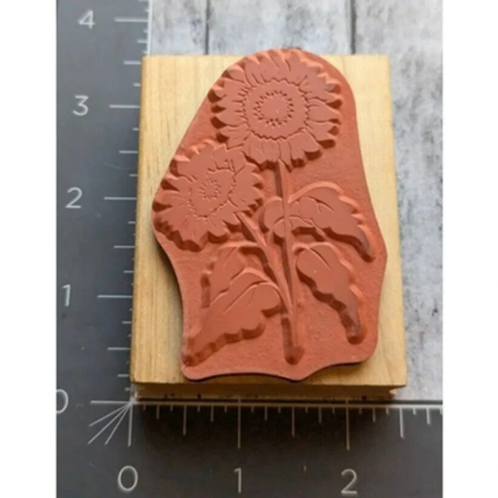 All Night Media Sunflowers Leaves Rubber Stamp Wood #G110